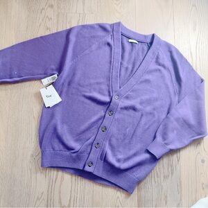 TNA Lavender Purple V-Neck Button Cardigan